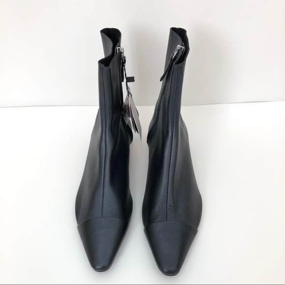 NEW Zara Leather Pointed Toe Ankle Boots Mini Heel - Picture 3 of 8